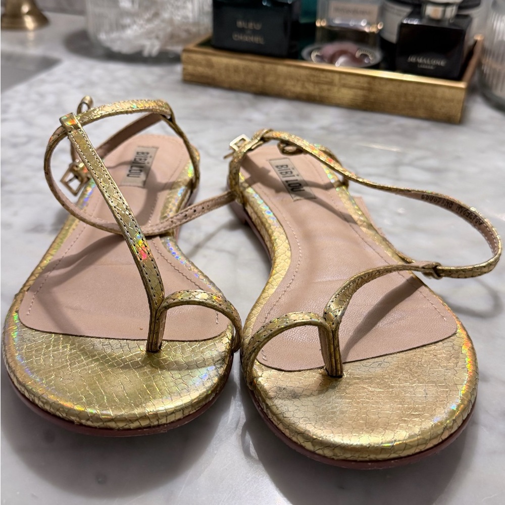Bibilou Gold Snake Leather Sandals - Picture 3 of 5
